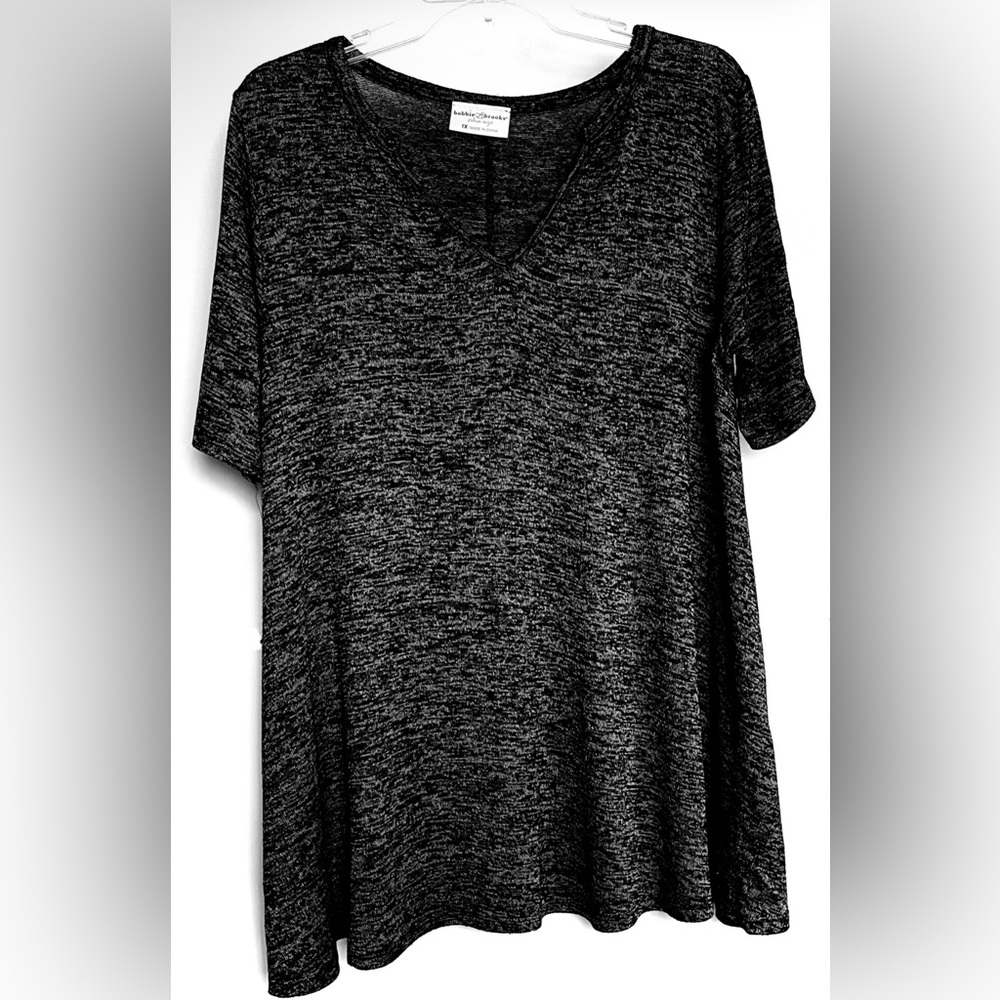 Bobby Brooks Plus Size 1x Charcoal Short Sleeve V Neck Shirt